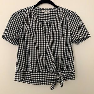 Madewell Black & White Gingham Wrap Top